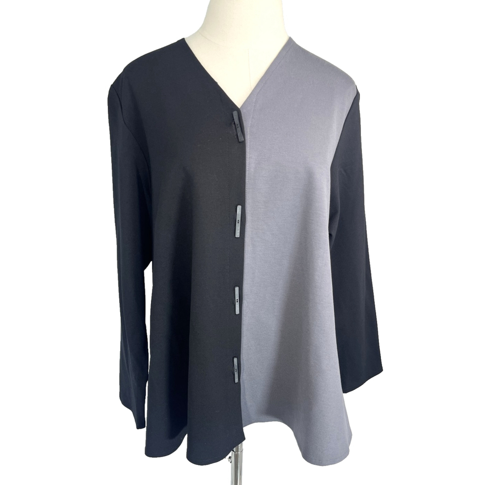 F.H. Clothing‎ Co Shirt Fat Hat Black Gray Button Womens Large USA Art Top